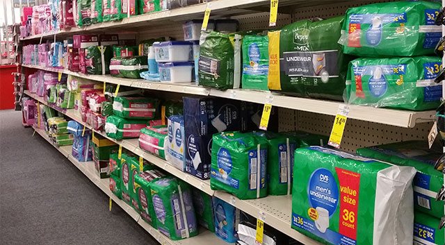 adult diapers in the supermarket